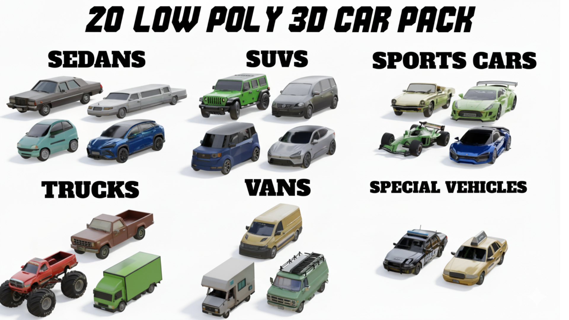 Ultimate Low Poly 3D Car Pack – 20 Vehicles for Games & Animations | Fab