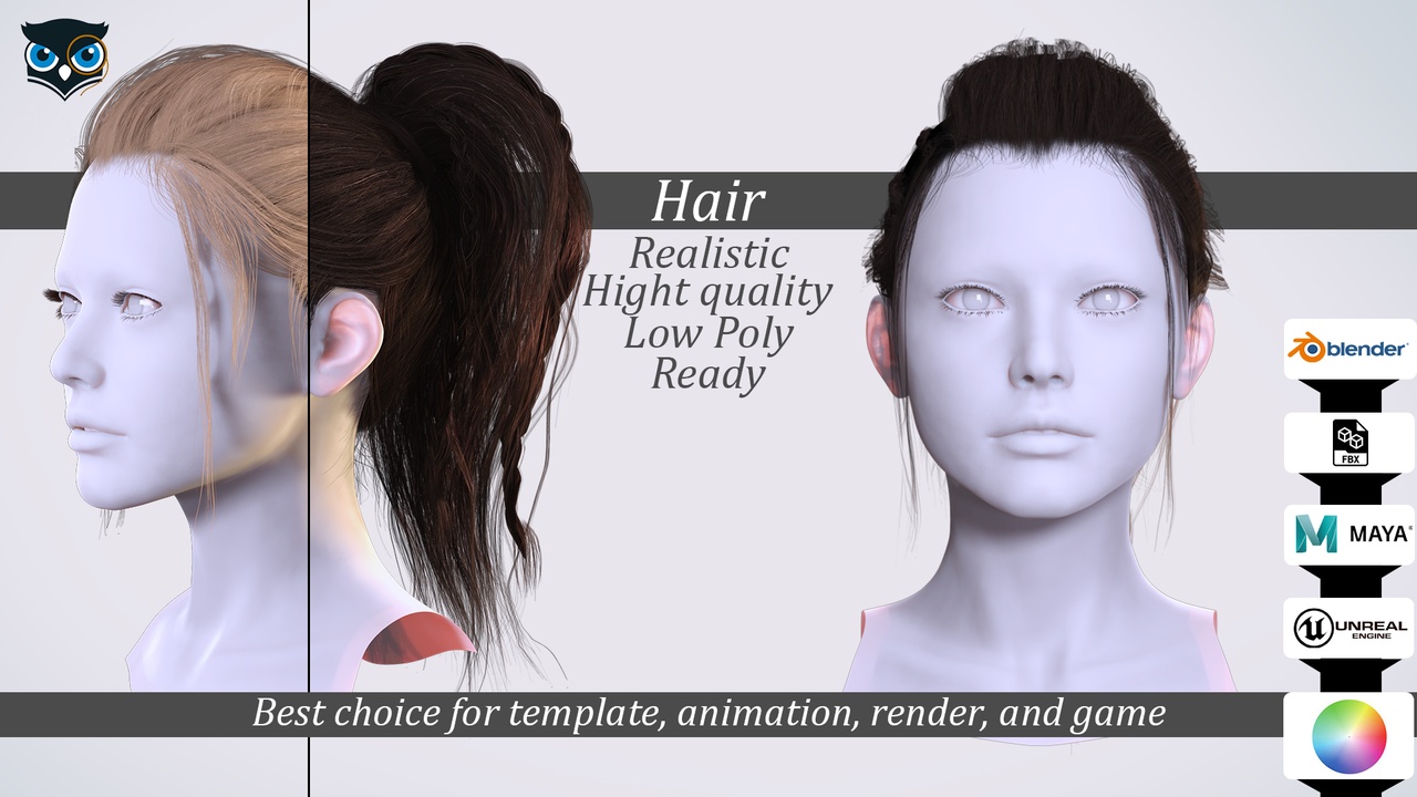 Loose High Ponytail with Strands - Realistic 3D Hair 제품 등록을 위한 미디어 1개