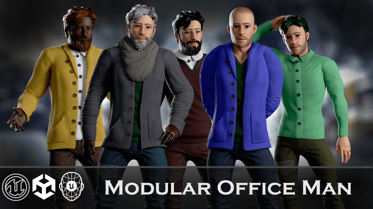 Media 1 for listing Office Winter Man – Modular Game Character