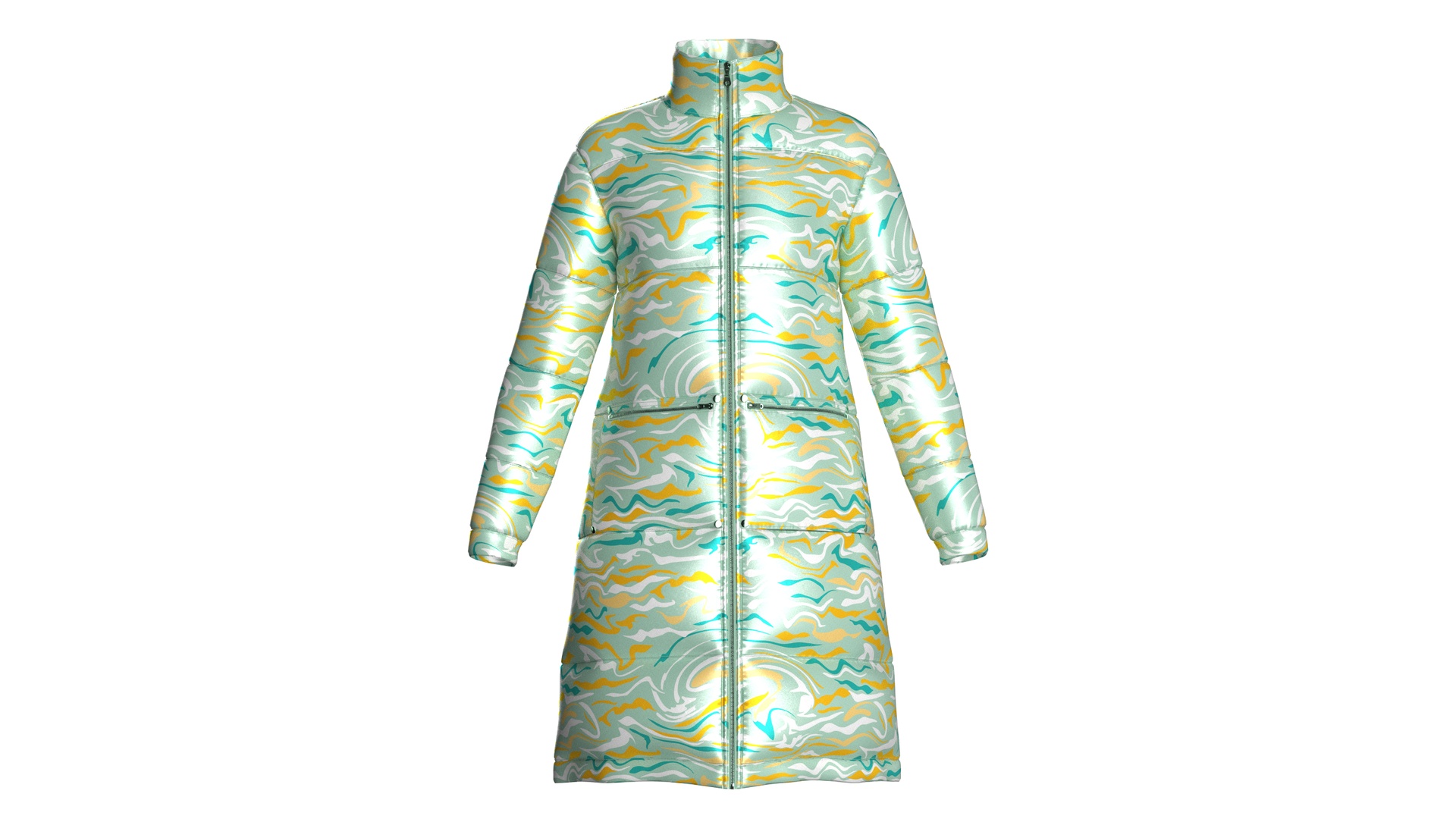 Media 1 for listing Girls Abstract Swirl Printed Longline Puffer Jacket | High Poly