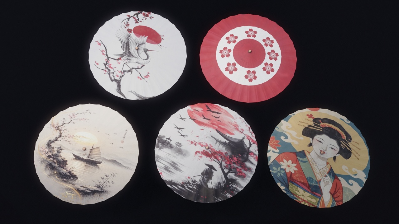 Media 1 for listing Japanese Traditional Umbrellas Pack (Wagasa / Parasols)