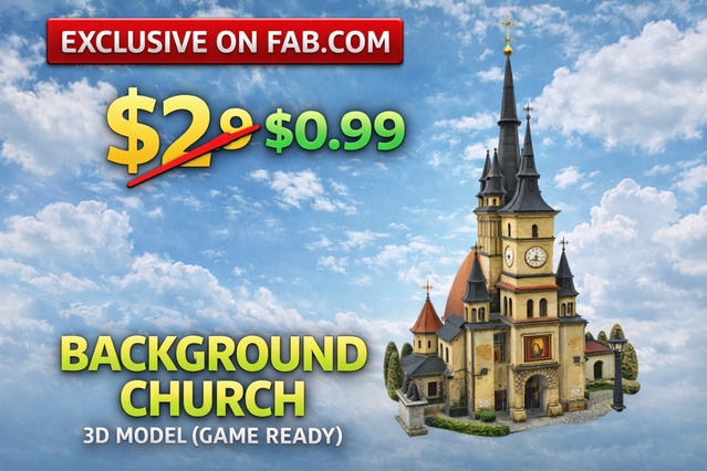Stylized Background Church | European Architecture 3D Model (Game Ready) — Cobalt Game Assets