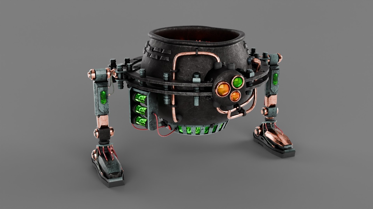 Media 1 for listing Stylized Cyberpunk Cauldron Robot