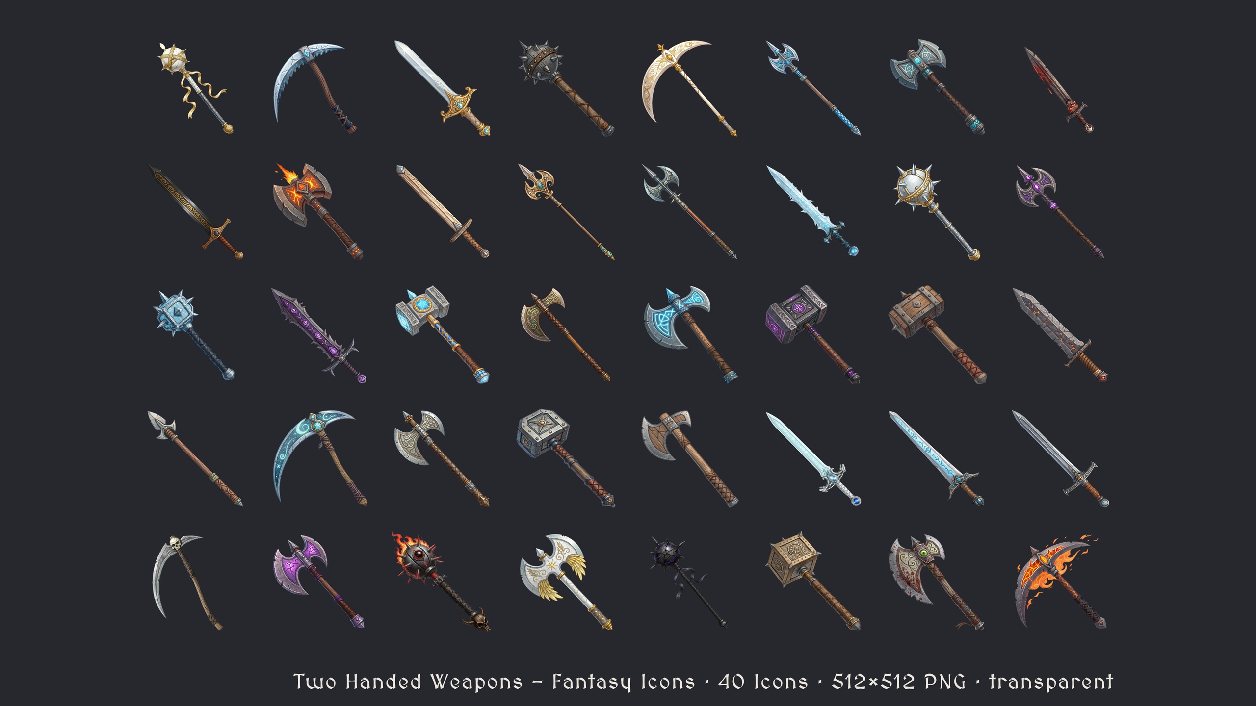 Media 1 for listing Two-Handed Weapons - 40 Fantasy Icons [512x512 HD]