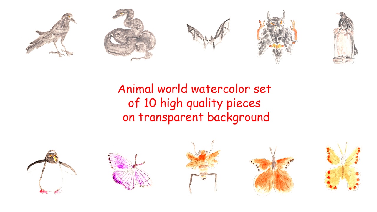 Media 1 for listing Watercolor Animal world Set 10 pcs