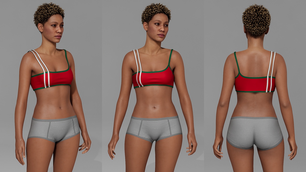 Media 1 for listing Asymmetric-Strap Contrast-Trim Cami Crop Top for MetaHuman - Parametric