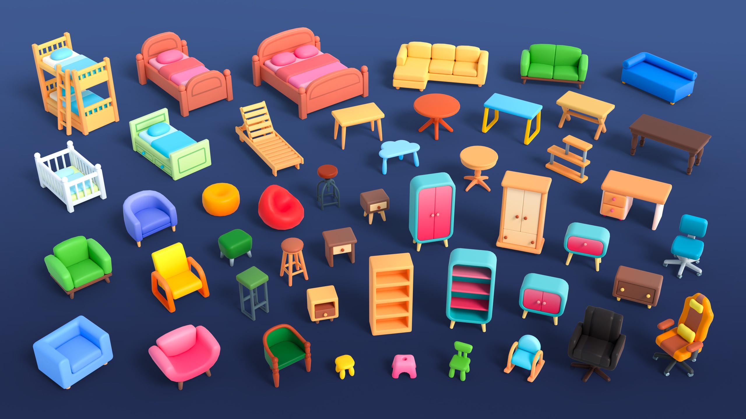 Media 1 for listing Cute Furniture Mini - Low Poly 3D Models Pack