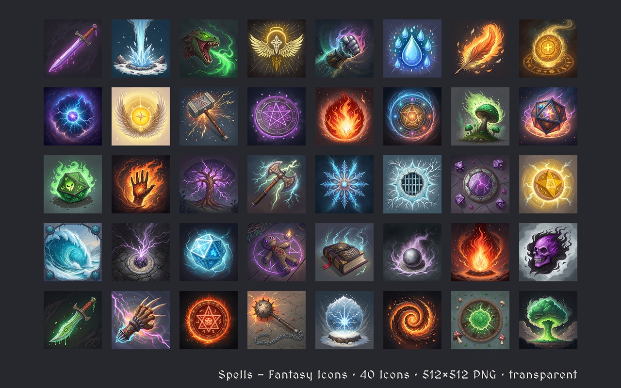 Media 1 for listing Magic Spells - 40 Fantasy Icons [512x512 HD]