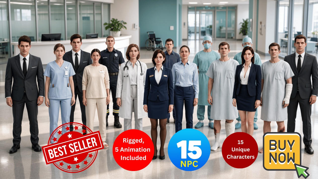 Media 1 for listing NPC Pack 15 Rigged Hospital Office Staff Characters Game Ready