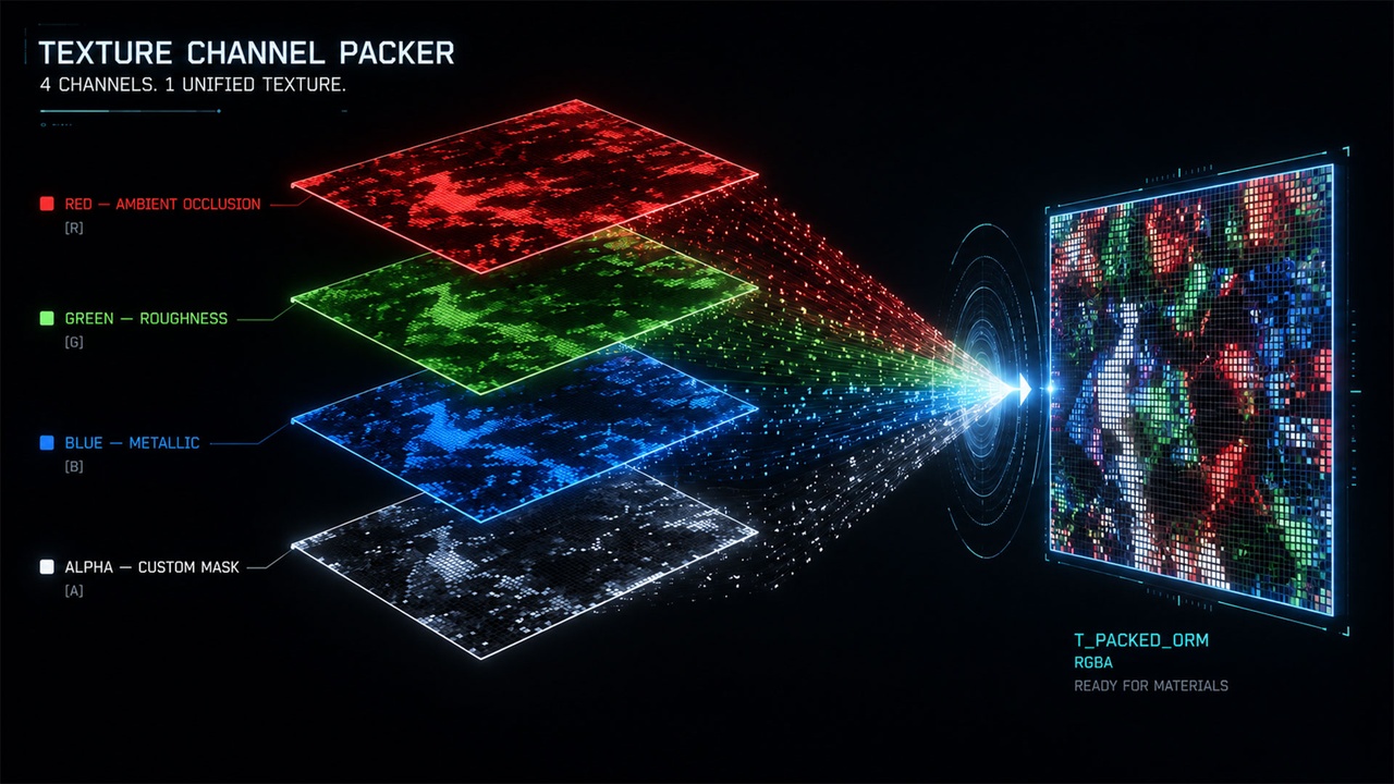 Media 1 for listing Texture Channel Packer Pro: Live Preview, Batch, Unpack & Material Gen