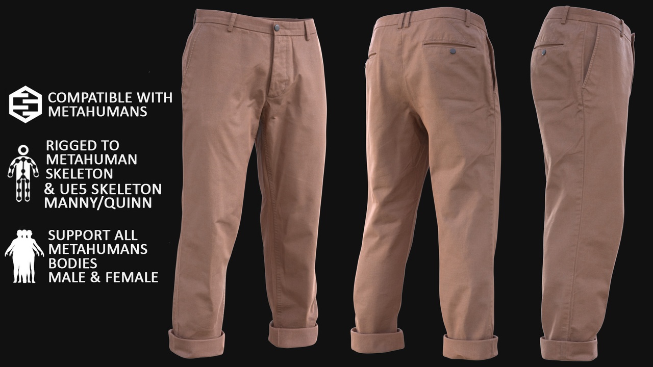 Media 1 for listing Trousers Metahuman 3D model 72 - MH & UE5 Skeletons - Rigged