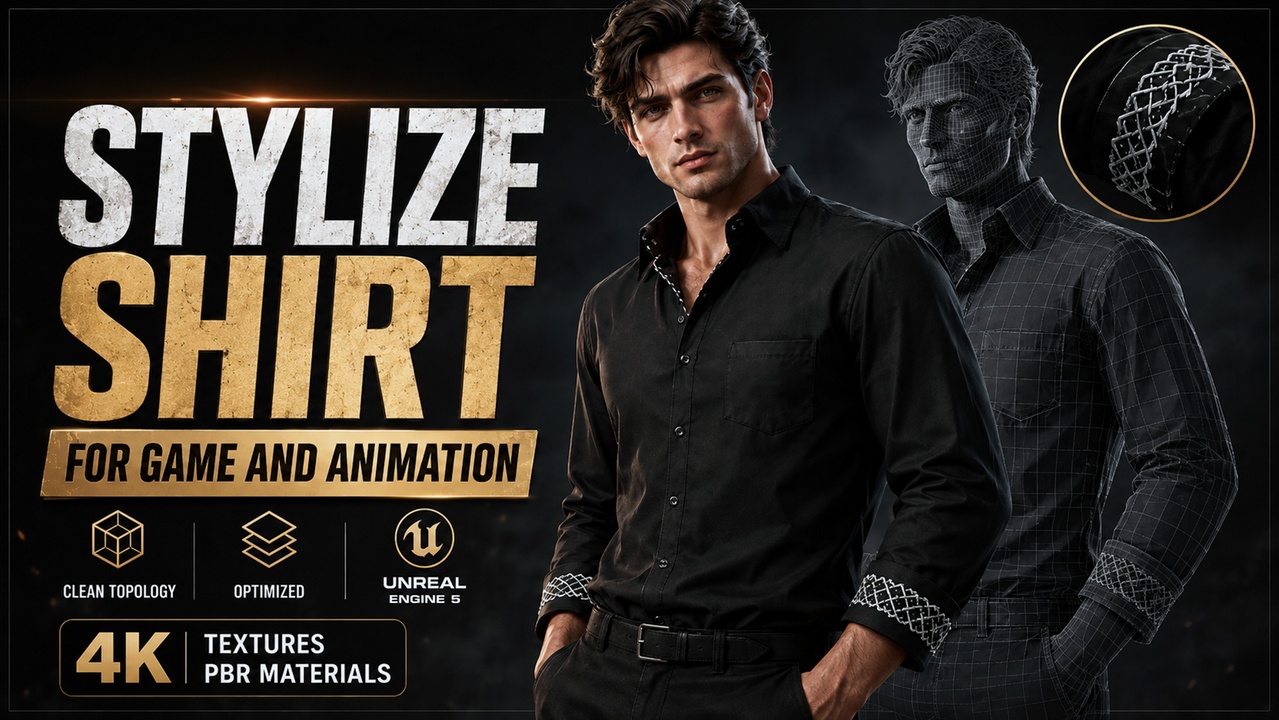 Media 1 for listing Stylized Black Shirt 3D Model for Games & Animation | 4K PBR