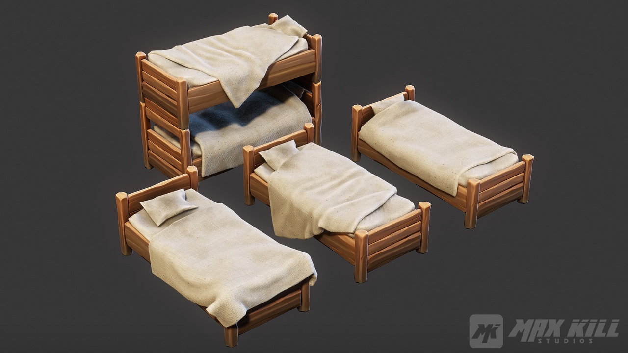 Media 1 for listing Stylized Medieval Wooden Bed Set