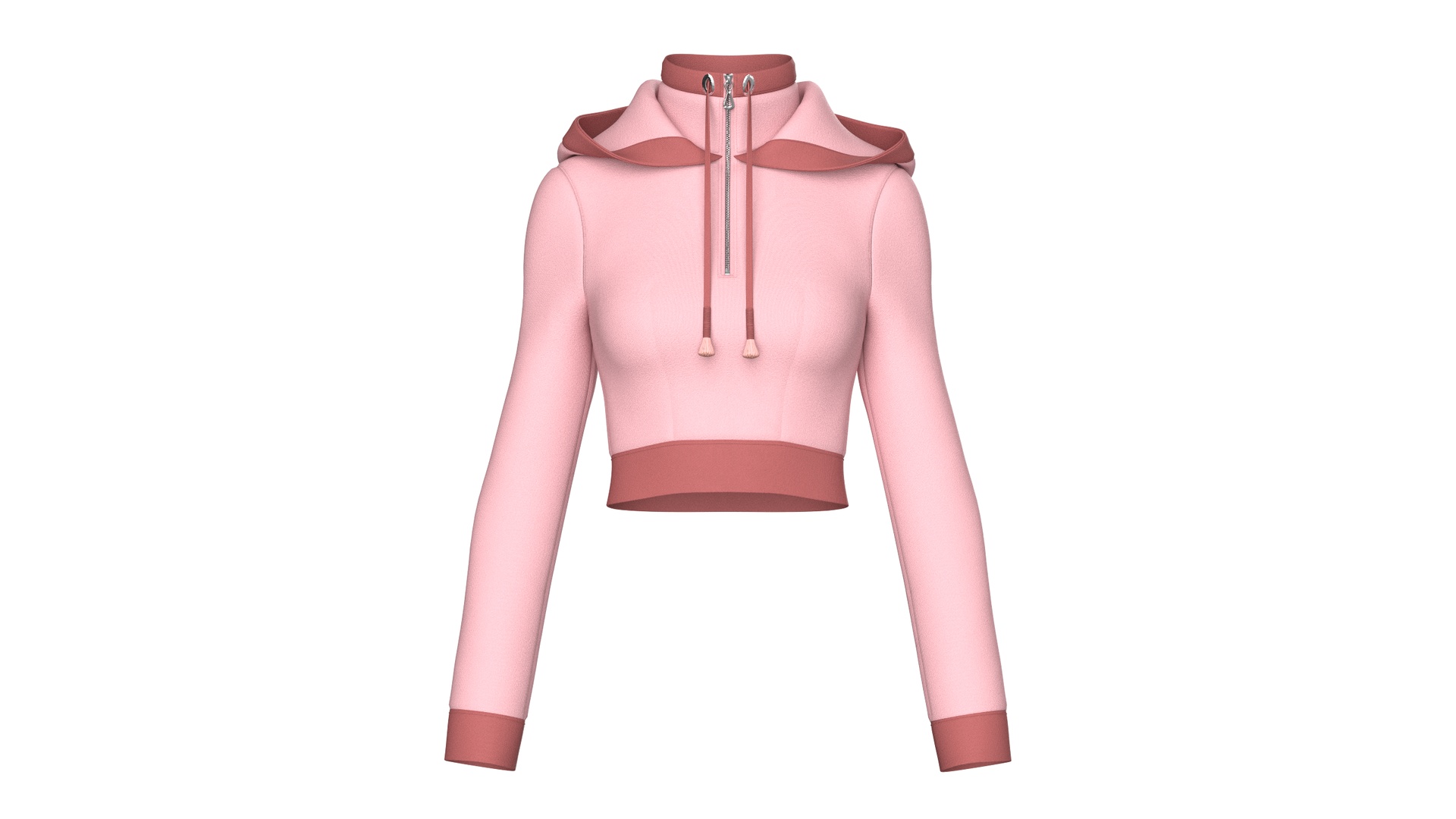 Media 1 for listing Girls High Neck Half - Zip Hooded Crop Jacket | High Poly