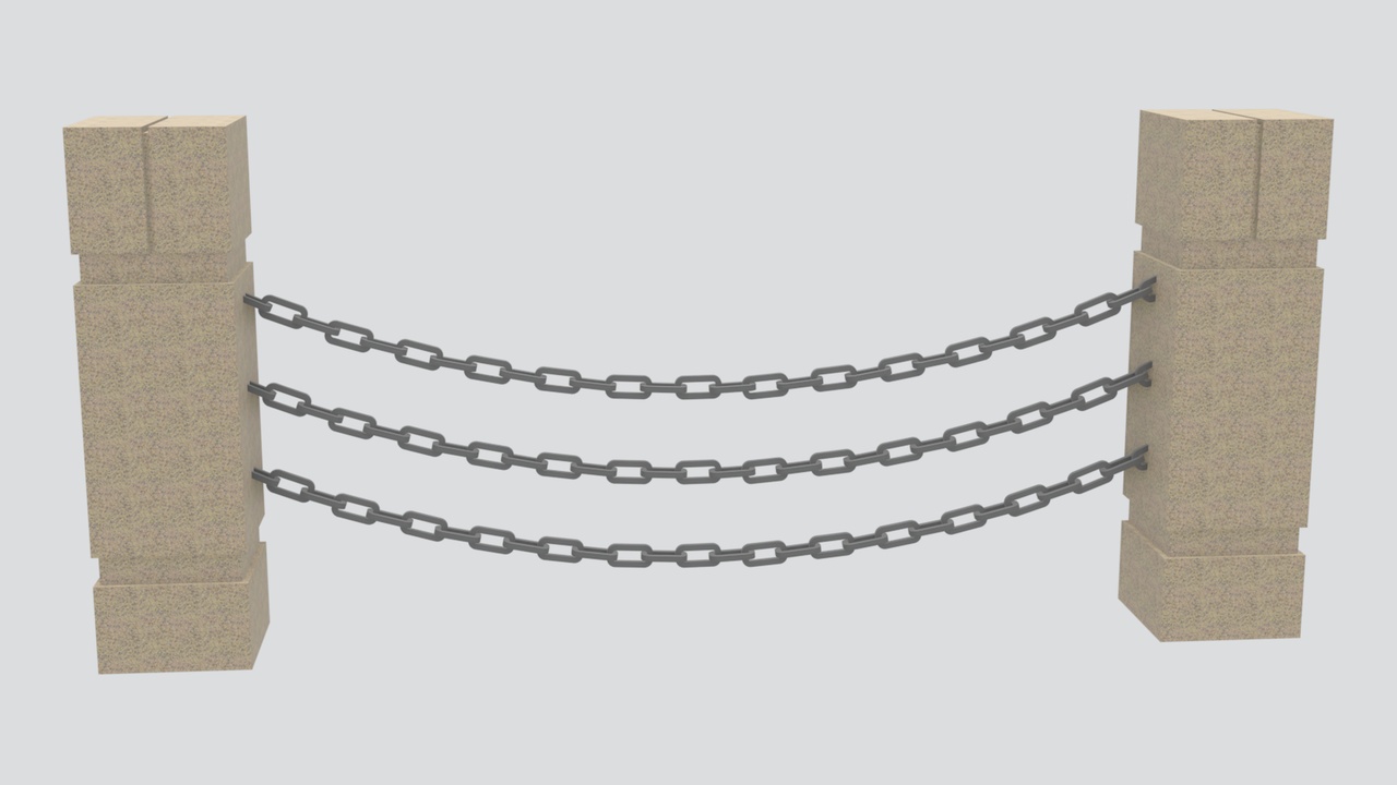 Media 1 for listing Stone Pillar Chain Link Barrier Fence 3D Model