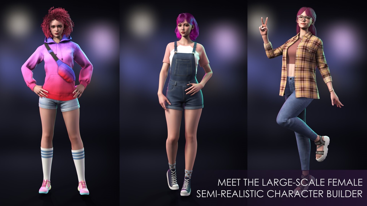 商品 Casual Wear Girls Pack 2 - Streetwear Modern Realistic Stylized Woman Character 的媒体 1