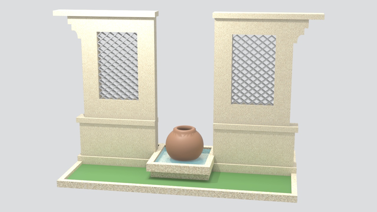 Media 1 for listing Chinese Garden Feature Wall with Lattice Windows and Water Basin 3D Model