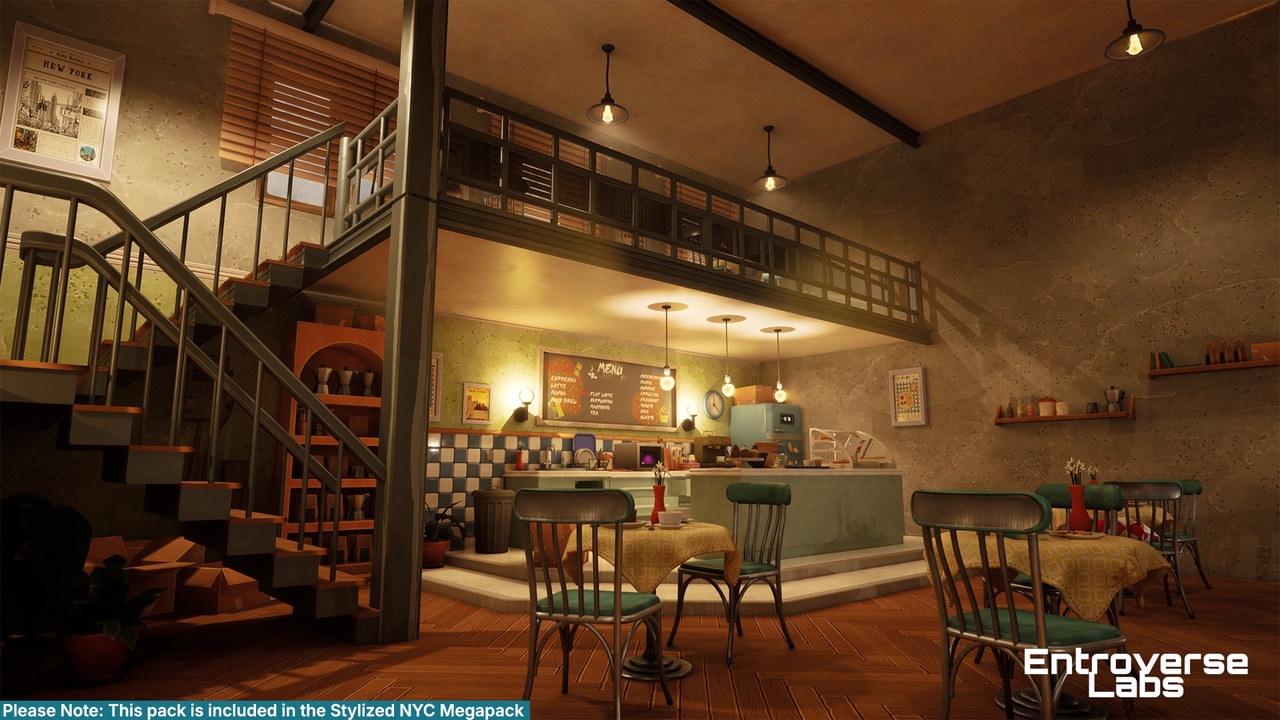 Media 1 for listing Stylized New York Cafe – Coffee Shop Interior Modular Environment