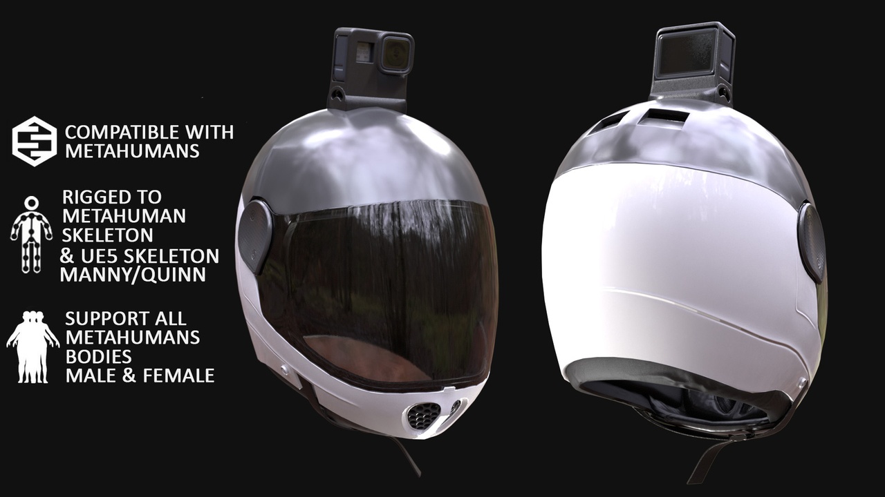 Media 1 for listing 3D Skydiving Helmet Model For Metahuman 45 & UE5 Skeletons - Rigged