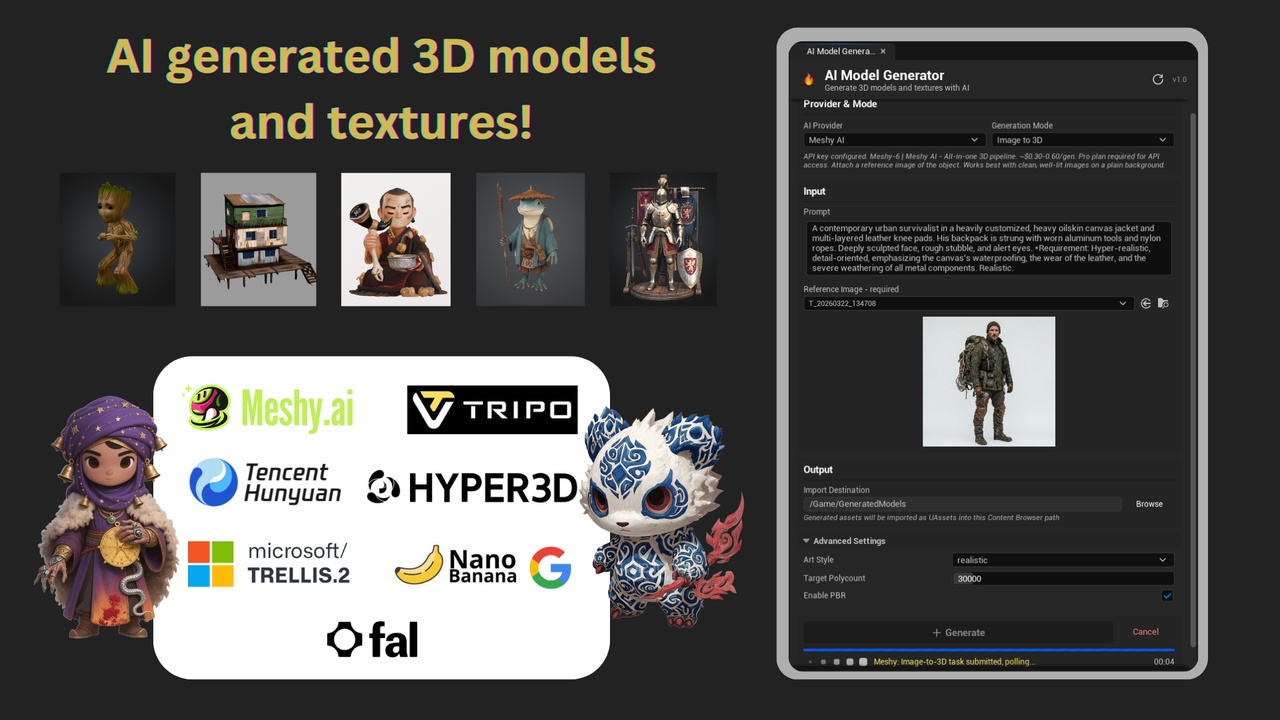 Media 1 for listing Gen AI 3D Model Generator! (Meshy, Hunyuan, Nano Banana, Fal.ai, Hyper3D, Rodin)