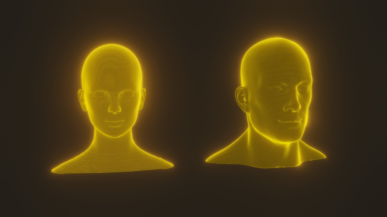 Media 1 for listing Sci-Fi Yellow Hologram Male and Female Head 3D Model - Animated, Blend Shapes