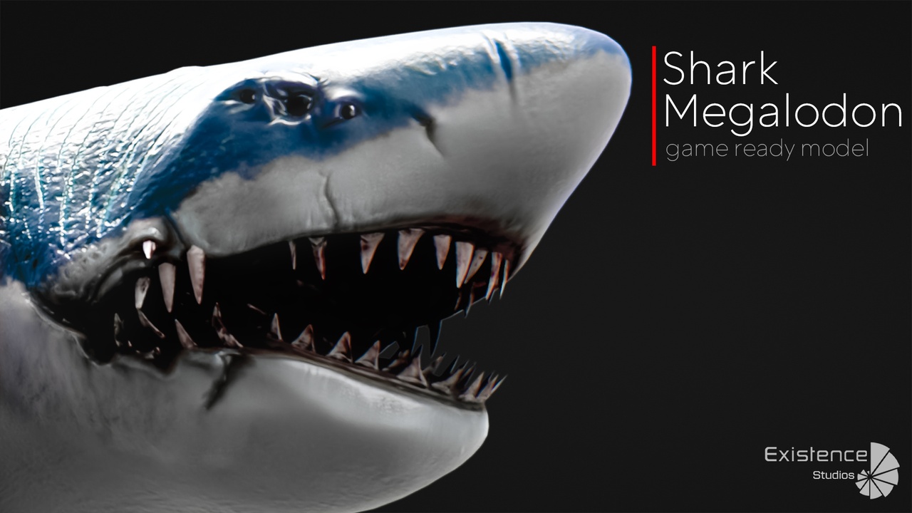 Media 1 for listing Megalodon Shark - Ocean Horror Devil - Lowpoly Predator Monster Model - #7