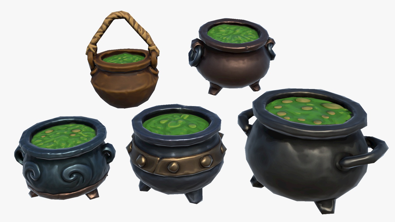 出品Stylized Fantasy RPG Cauldrons Pots Cooking Boiling Kettle Vat Containerのメディア1