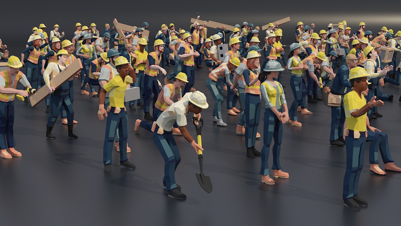 Media 1 for listing 200 Posed Construction Workers Low-Poly Style