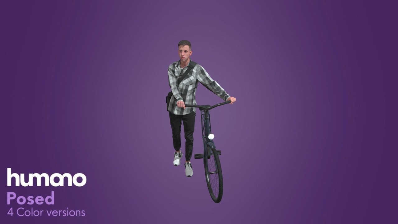 Media 1 for listing Posed Casual Man Walking with Bike - Humano 036-2002