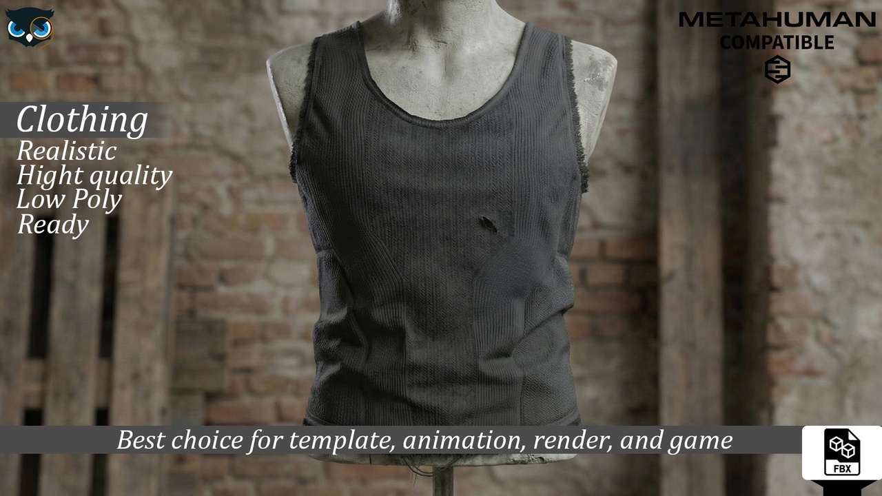 Media 1 for listing Realistic Worn Tank Top  Metahuman Compatible