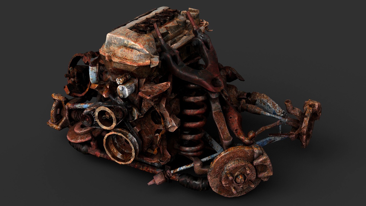 Media 1 for listing car wreckage engine rusty debris metal parts PBR photogrammetry