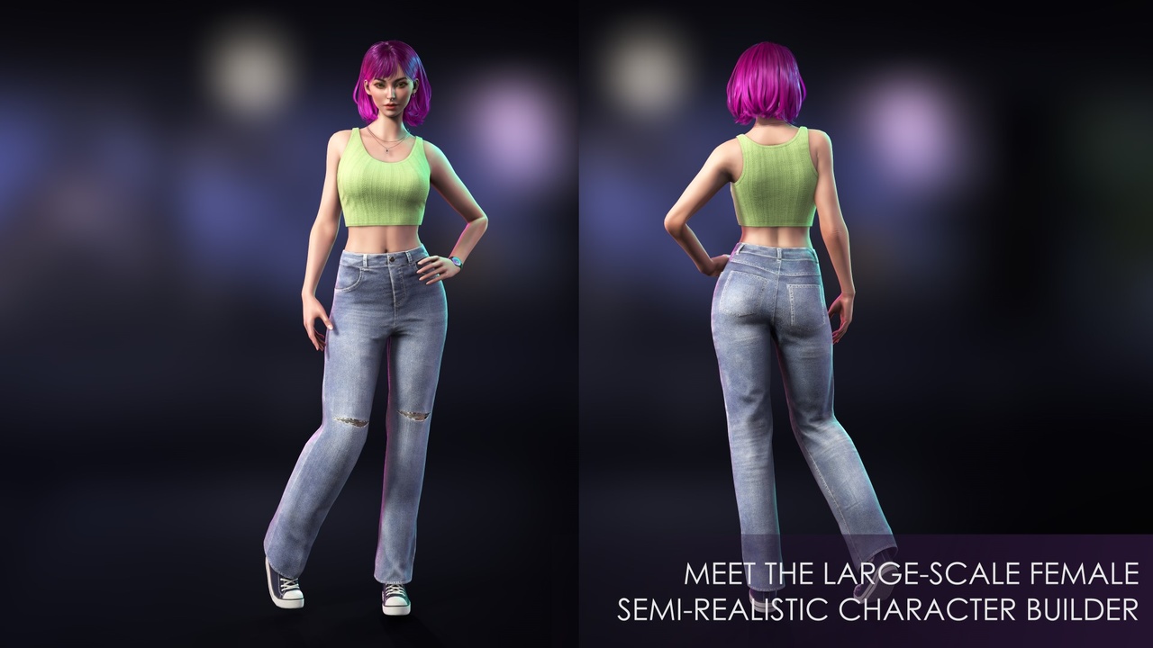 Media 1 for listing Streetwear Girl 1-Casual Wear Girls Pack 1, Stylized Cute Pretty Woman Character
