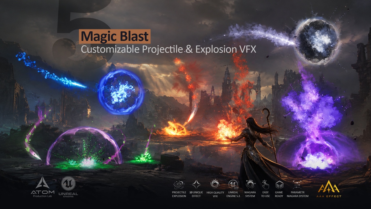 Media 1 for listing Magic Blast - Customizable Projectile & Explosion VFX