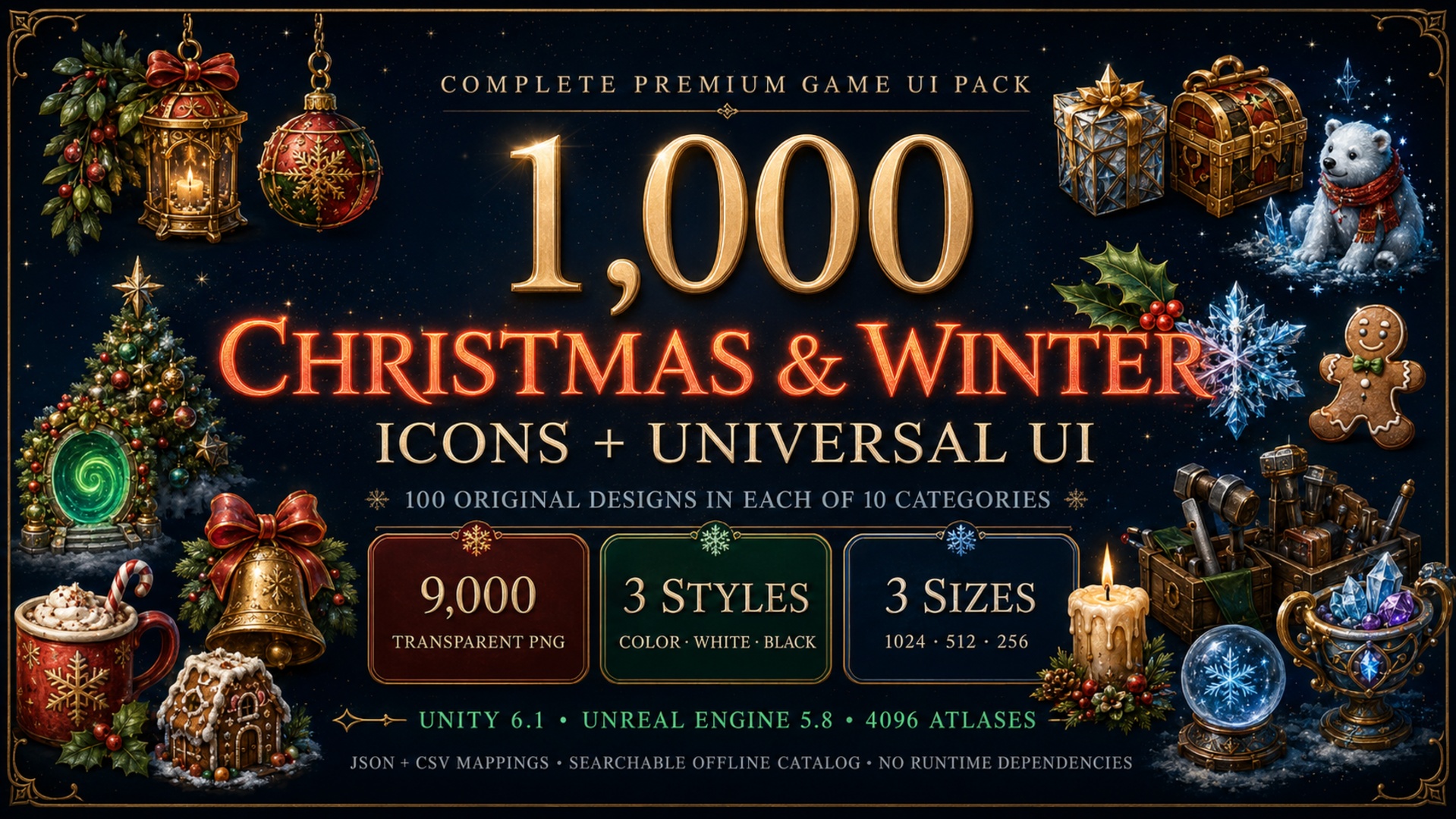 Media 1 for listing 1,000 Christmas & Winter Game UI Icons | 9,000 PNG + Unity & Unreal
