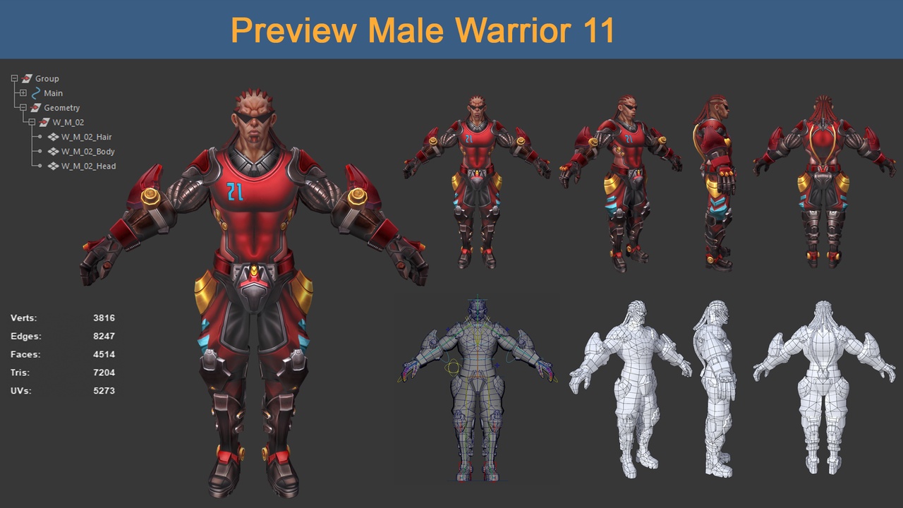Media 1 for listing Character Male Warriors 11 - Ready for game Low-poly 3D model