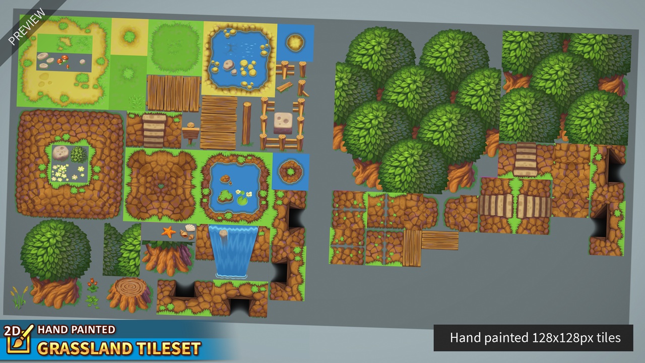 Media 1 for listing 2D Hand Painted - Grassland Tileset