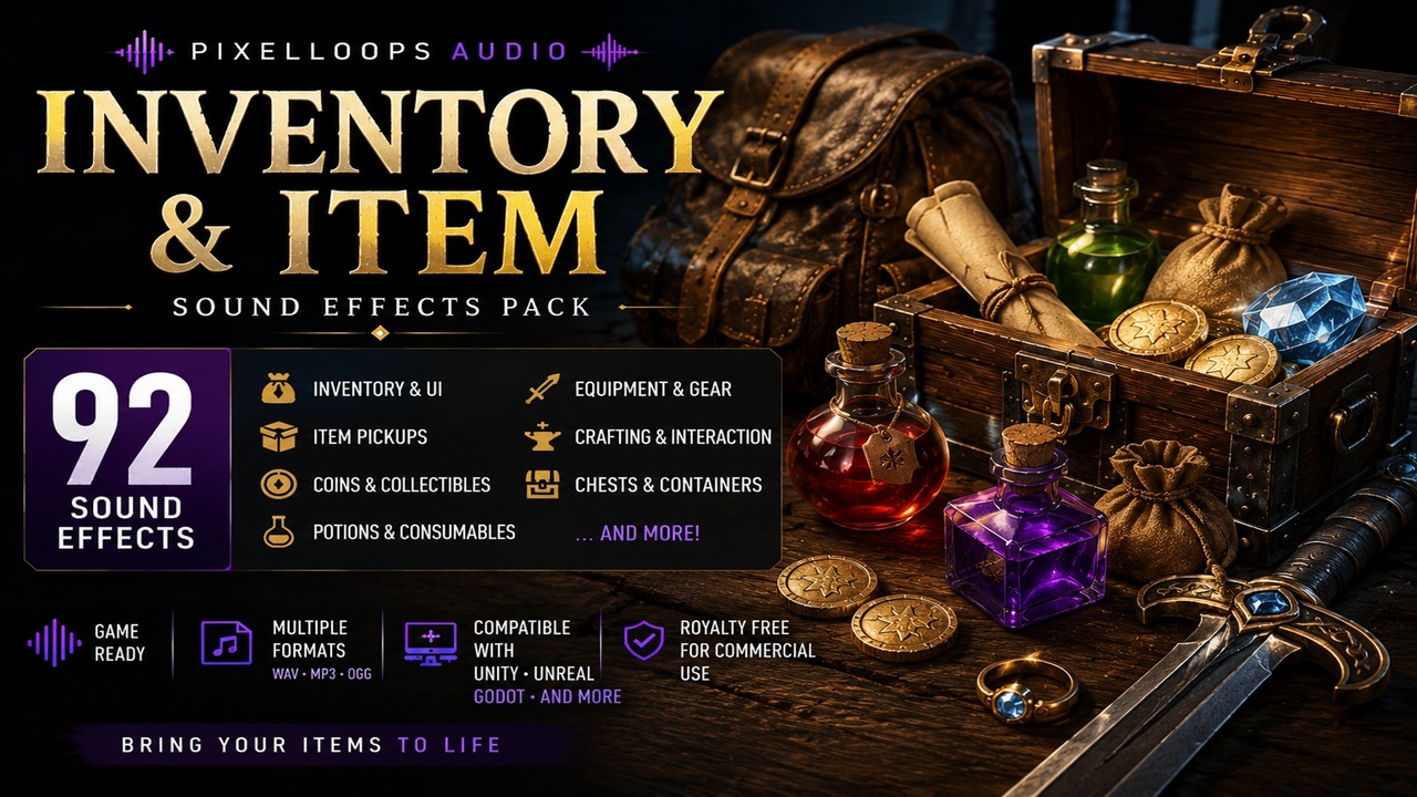 Media 1 for listing Inventory & Item Sound Effects Pack – 92 Game SFX
