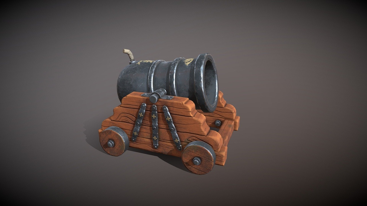 Media 1 for listing Stylized Pirate Cannon - naval game-ready lowpoly handpainted asset