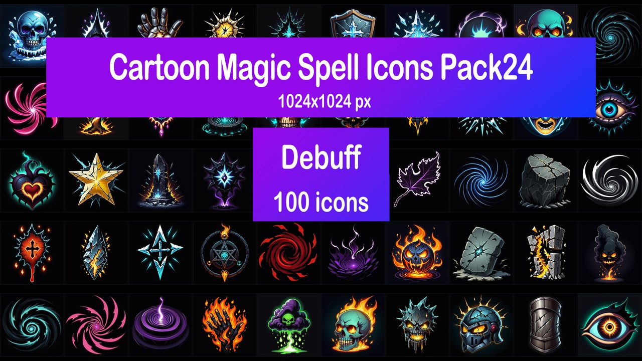 Media 1 for listing Cartoon Magic Spell Icons Pack24 - Debuff