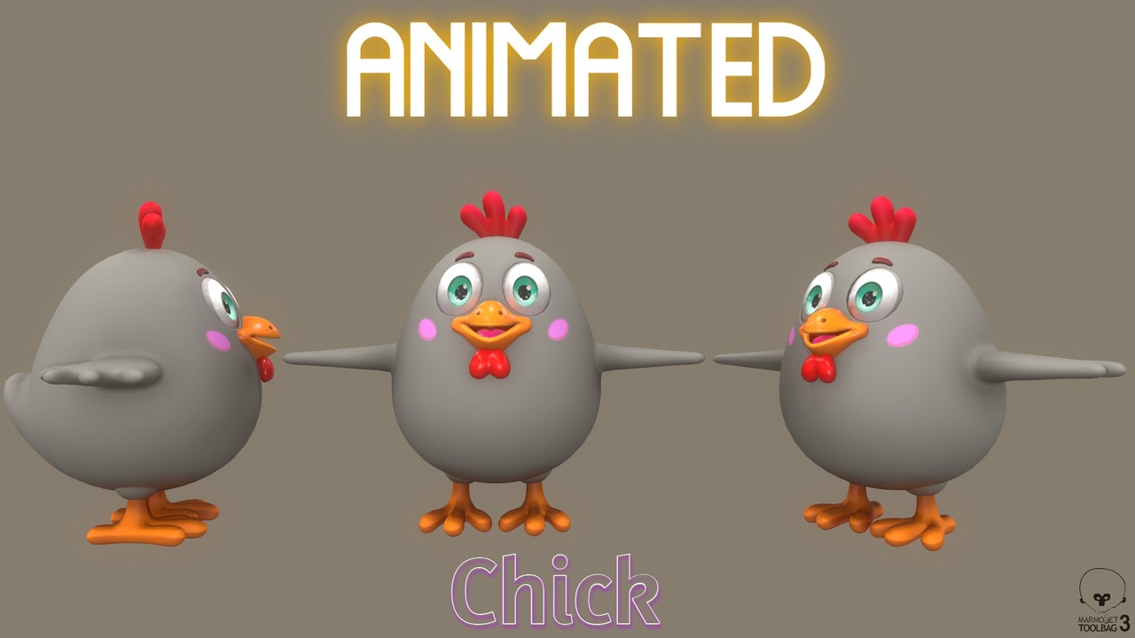 Media 1 for listing Free Cute Animated Grey Chick Free low-poly 3D model