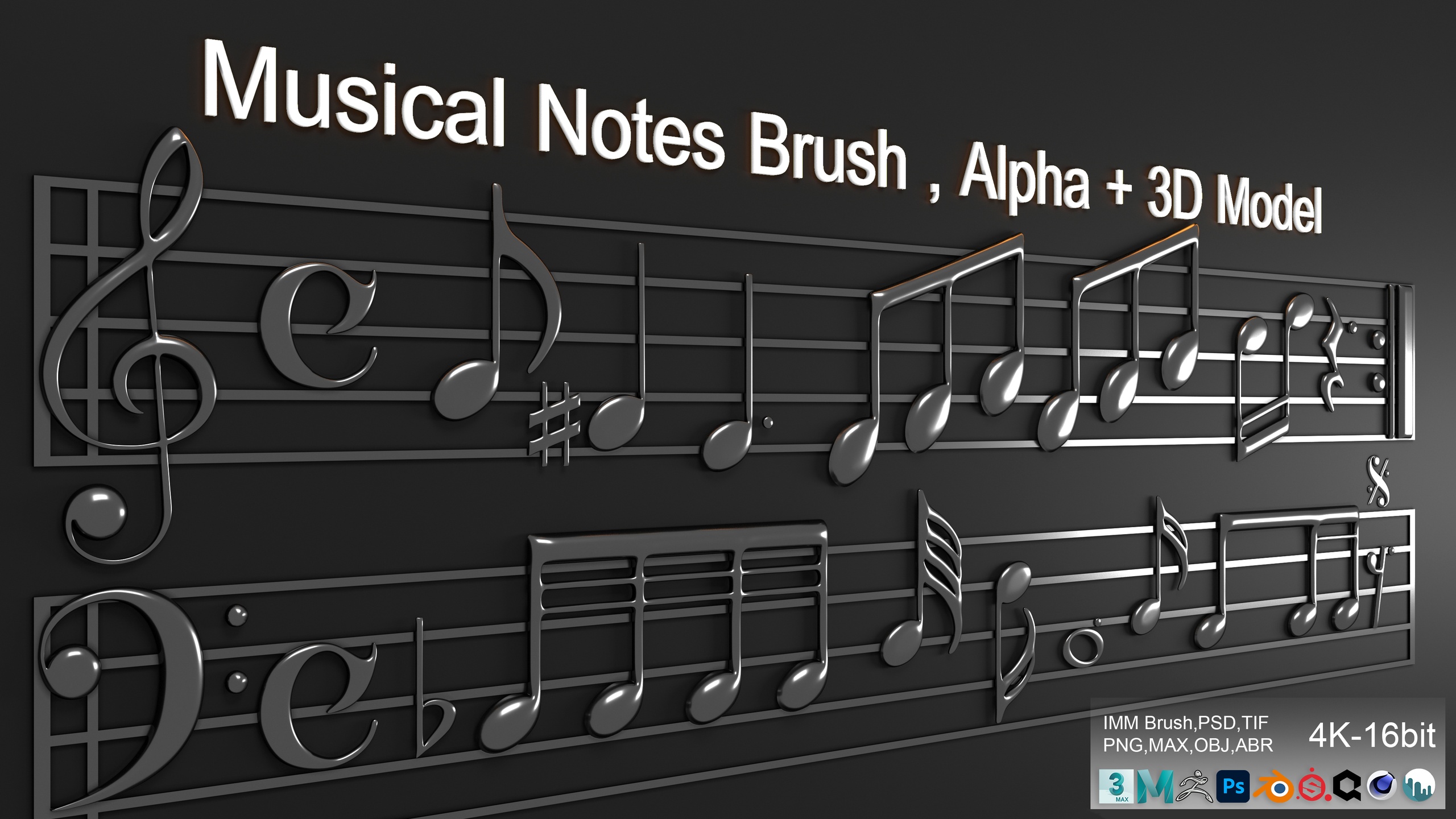 Music Note Alpha Musical Notes Brush , Alpha & 3D Model | Fab