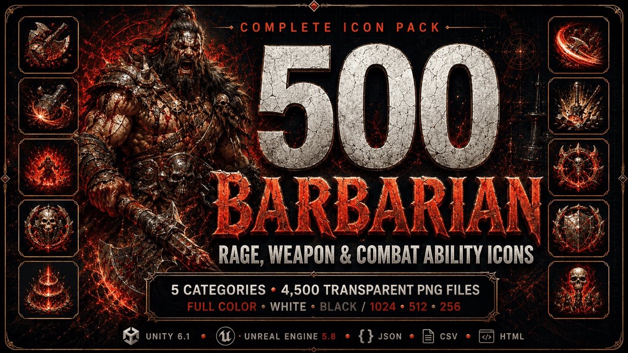 Media 1 for listing 500 Barbarian & Berserker Rage, Weapon & Combat Ability Icons