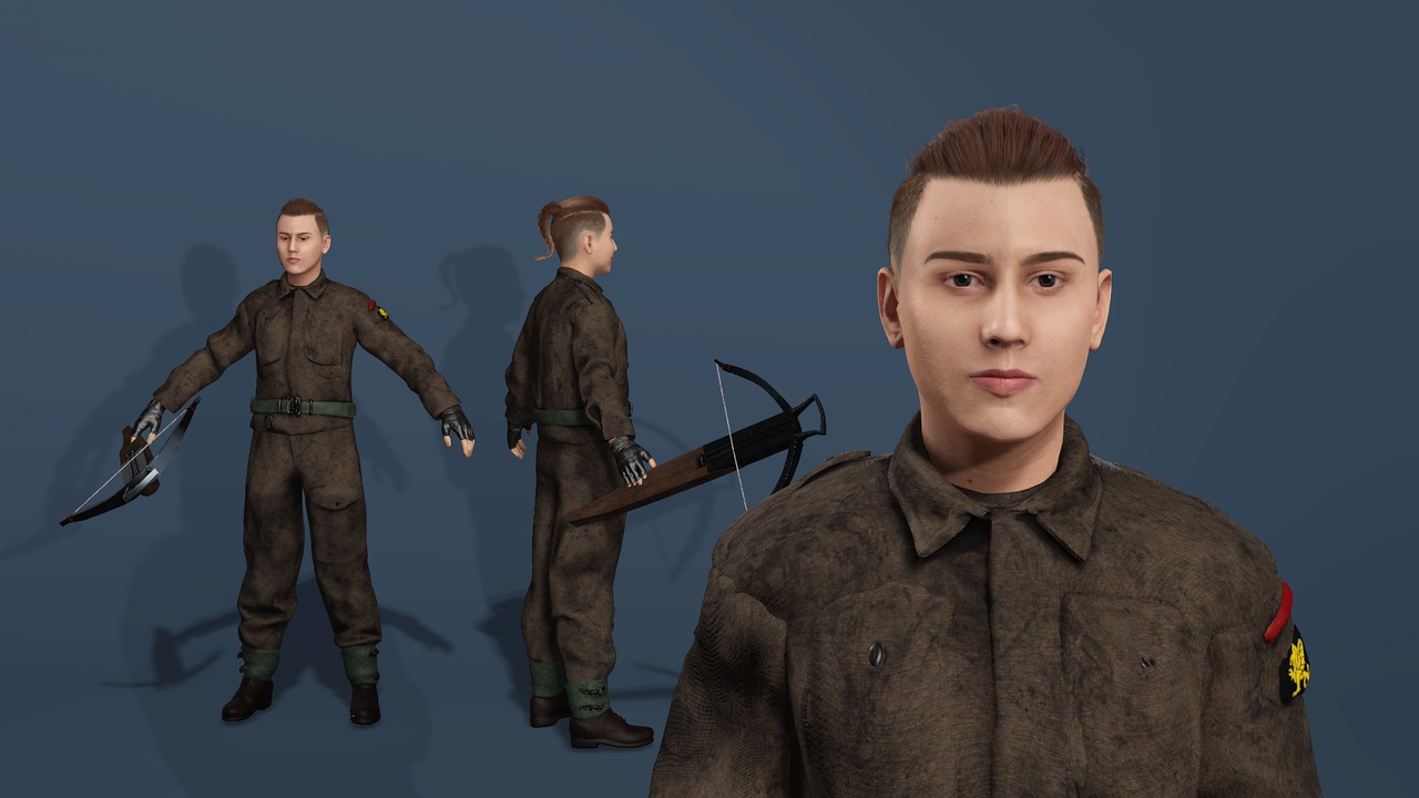 Media 1 for listing Realistic Archer Soldier Survivalist Male Full Body Facial Rigge写实风轻装弩兵全身绑定面部表情