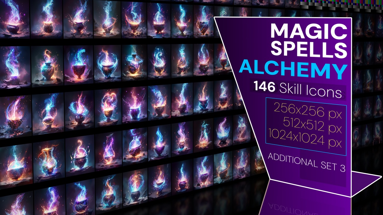 Media 1 for listing 146 additional magical spell icons themed around - Alchemy. Pack 3