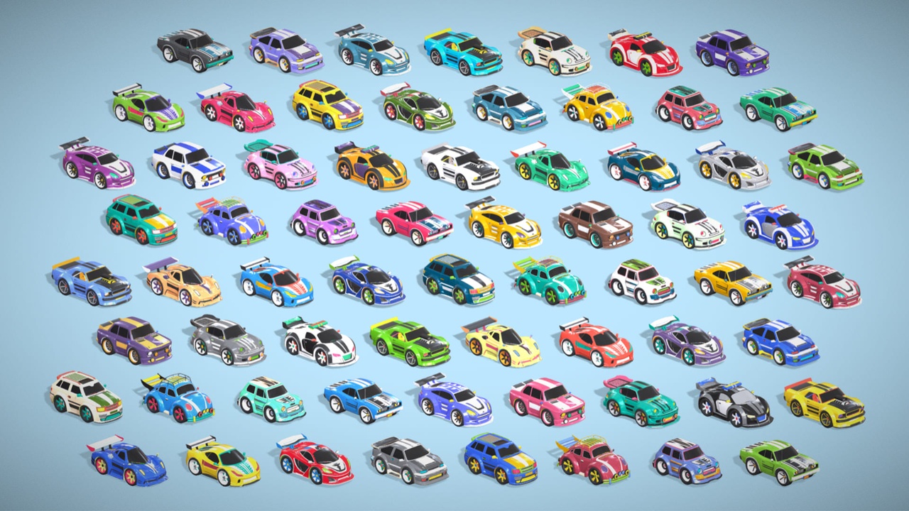 Media 1 for listing Tiny Sports Car Pack - 66 Low Poly Cute Toon Style Mini Racing Cars Chibi Style