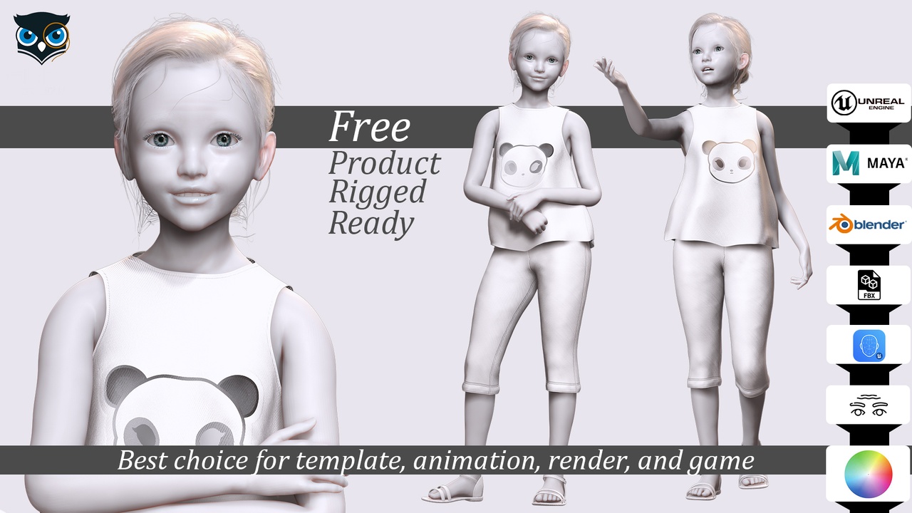 Media 1 for listing Free Rigged 3D Girl Character Game Animation Ready