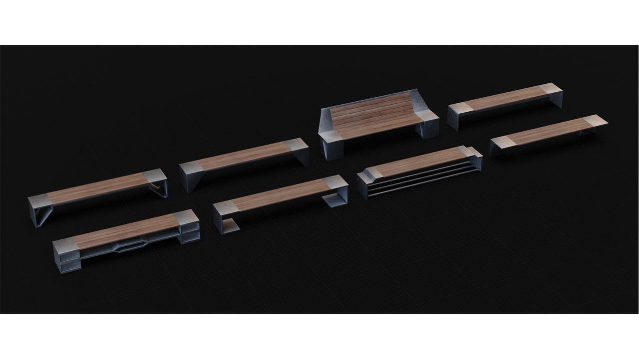 Media 1 for listing Low Polygon Bench Pack – Optimized Urban Props Collection