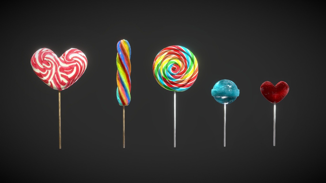 Media 1 for listing Colorful Lollipops Pack - Assorted Heart and Curled Sweets for Candy Scenes