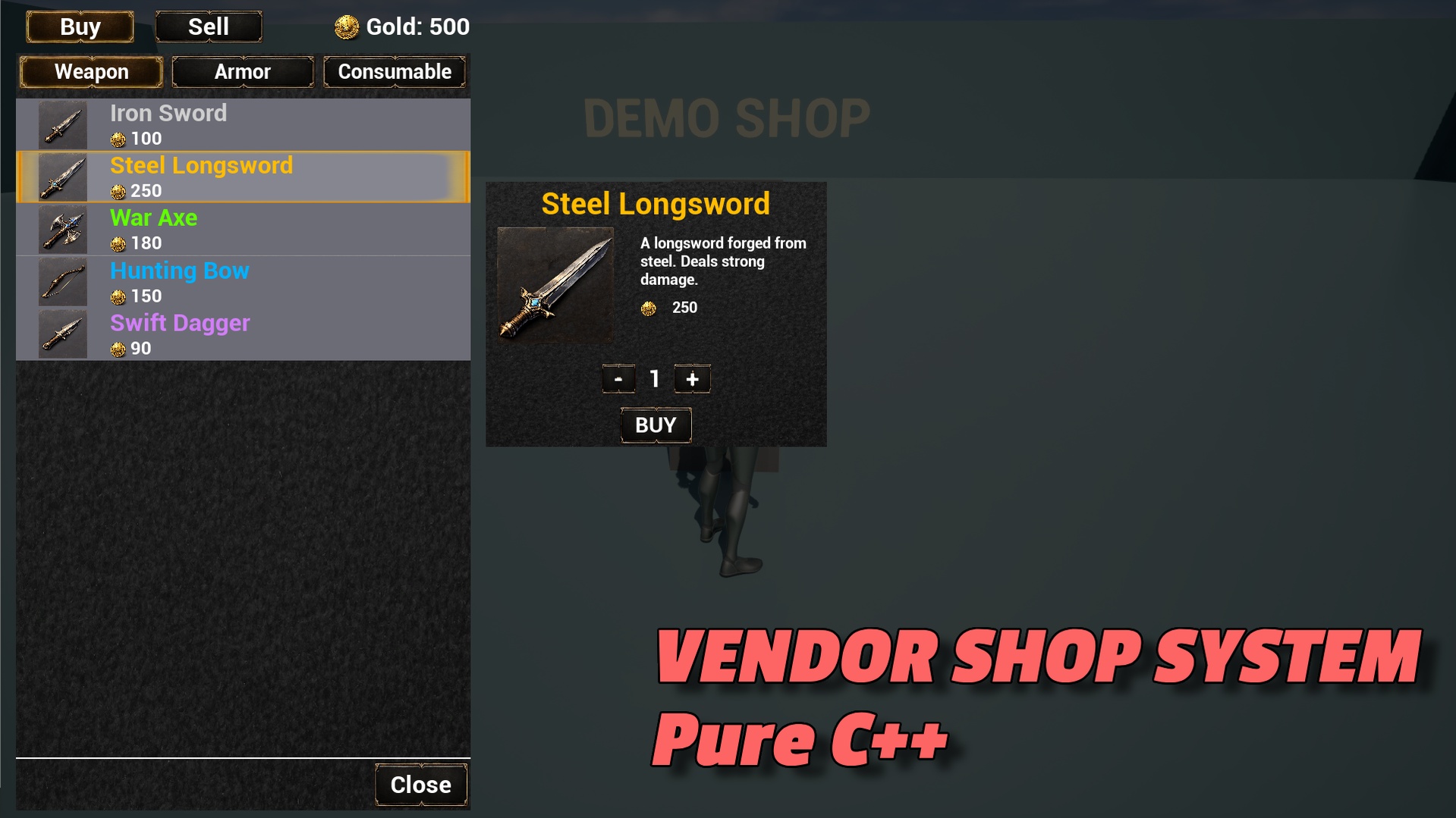 Media 1 for listing Vendor Shop System – Pure C++ | Buy & Sell UE 5.4–5.8