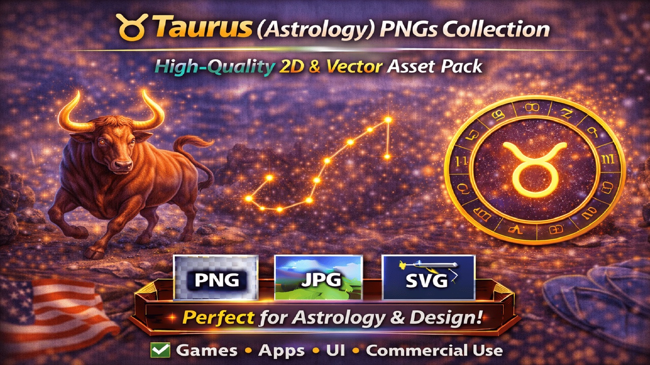 Media 1 for listing ♉ Taurus (Astrology) PNGs Collection – High-Quality 2D & Vector Asset Pack